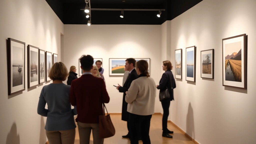 Members of ingleburn.org Lda admiring photography exhibition displays at a curated gallery opening event